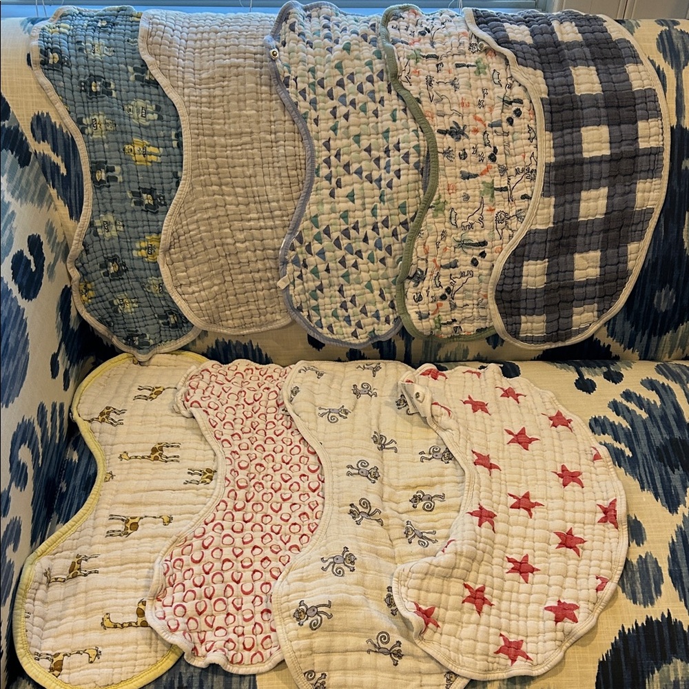 9 Aden and Anais multi use Quilted Burp Cloths and bib